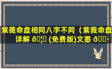 紫薇命盘相同八字不同（紫薇命盘详解 🦍 (免费版)文墨 🌷 天机）